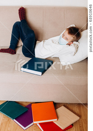 reading book masked school boy information leisure 68910646