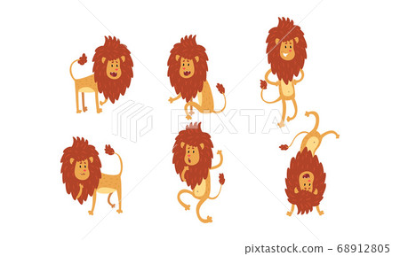 Funny Lions Set, Cute Animal Cartoon Character in Various Poses Showing Various Emotions Cartoon Style Vector Illustration 68912805