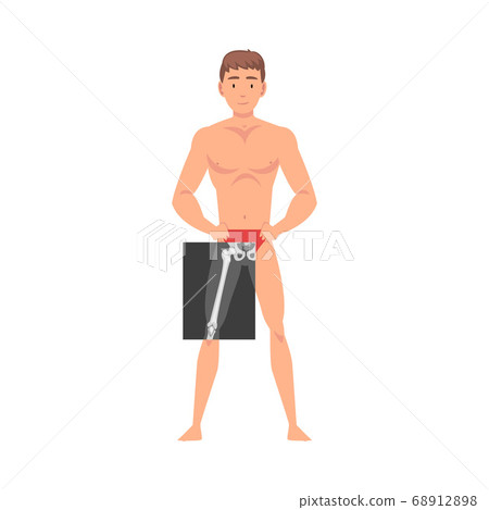Young Man Standing in Undershorts Doing His Upper Leg Roentgen Vector Illustration 68912898