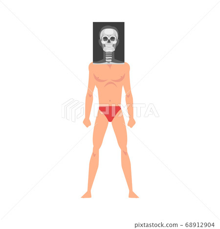 Young Man Standing in Undershorts Doing His Skull Roentgen Vector Illustration 68912904