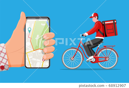 Smartphone with app and man riding bicycle 68912907