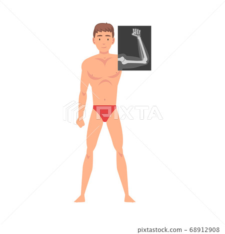 Young Man Standing in Undershorts Doing His Forearm Roentgen Vector Illustration 68912908