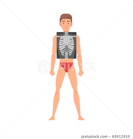 Young Man Standing in Undershorts Doing His Chest Roentgen Vector Illustration 68912910