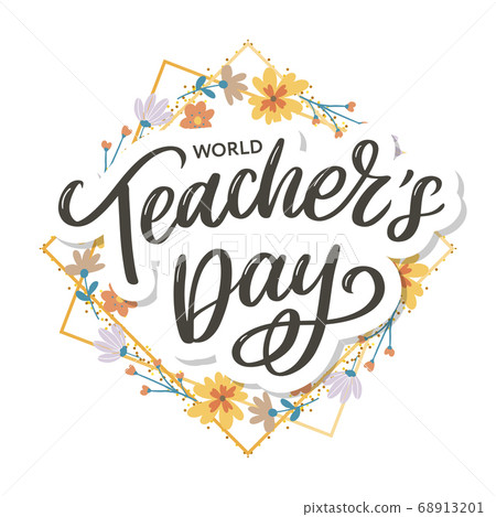 Happy Teacher's day inscription. Greeting card 68913201