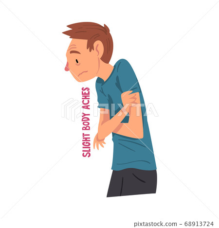 Cold Symptom, Man Suffering from Slight Body Aches, Medical Treatment and Healthcare Concept Cartoon Style Vector Illustration 68913724