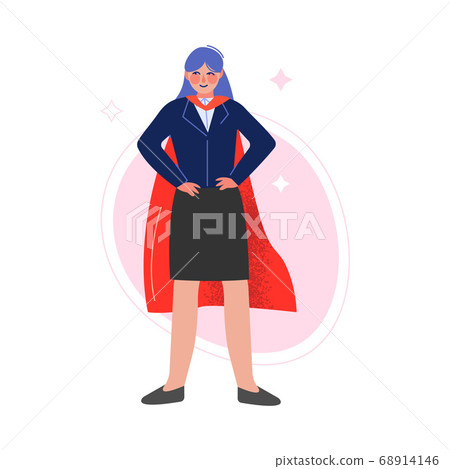 Super Businesswoman in Red Cape Standing with Hands on Her Waist, Successful Superhero Business Character, Leadership, Challenge Goal Achievement Vector Illustration Super Businesswoman in Red Cape Standing with Hands on Her Waist, Successful Superhero Business Character, Leadership, Challenge Goal Achievement Vector Illustration 68914146