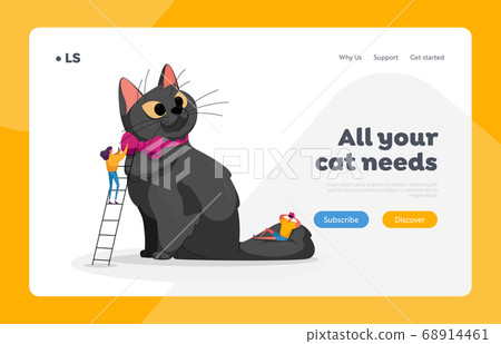 Love, Care of Animals Landing Page Template. People Caress of Pet. Characters Caring of Huge Cat. Leisure, Communication 68914461