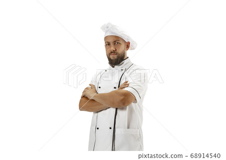 Cooker, chef, baker in uniform isolated on white background, gourmet. 68914540