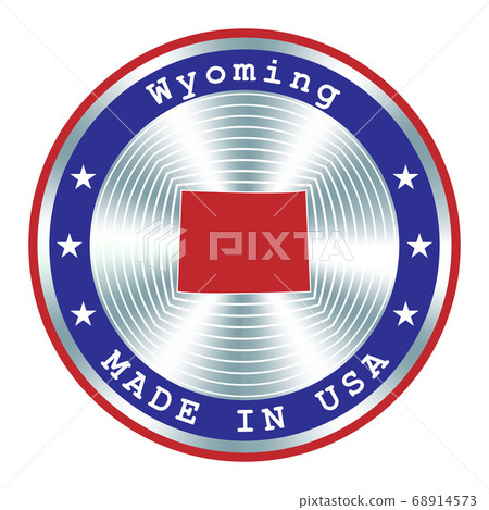Made in Wyoming local production sign, sticker, seal, stamp. Round hologram sign for label design and national USA marketing 68914573