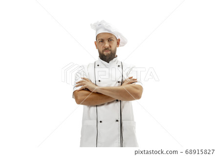 Cooker, chef, baker in uniform isolated on white background, gourmet. 68915827