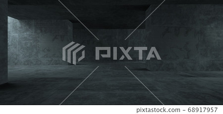 Abstract architectural minimalistic background. Contemporary showroom. Modern concrete exhibition tunnel. Empty gallery. Backlight. 3D illustration and rendering. 68917957