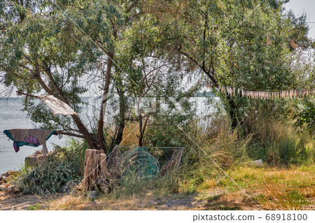 Fishing spot on the shore of Dniester Estuary in Fishing spot on the shore of Dniester Estuary in 68918100