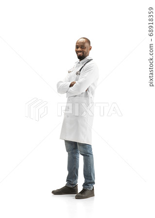 African-american doctor isolated on white background, professional occupation 68918359