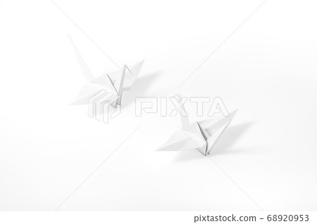 Origami Bird, bird paper crane on white background 3d rendering. 3d illustration pair of bird paper craft for Hiroshima remembrance day minimal style concept. Origami Bird, bird paper crane on white background 3d rendering. 3d illustration pair of bird paper craft for Hiroshima remembrance day minimal style concept. 68920953