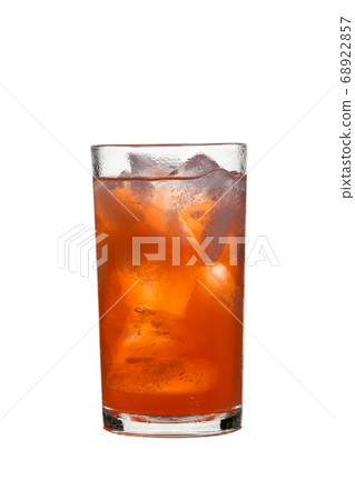 Glass of ice black tea isolated on white 68922857