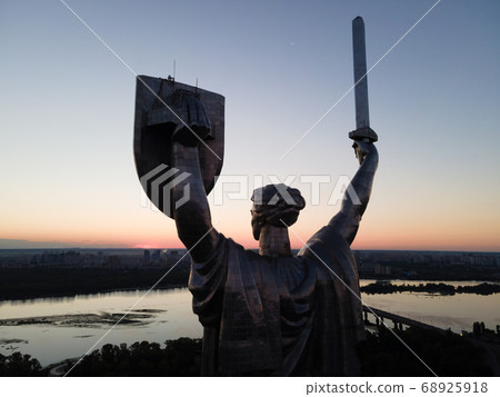 Monument Motherland in the morning. Kyiv, Ukraine. Aerial view Monument Motherland in the morning. Kyiv, Ukraine. Aerial view 68925918
