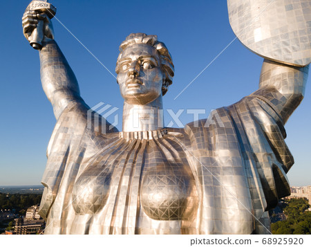 Monument Motherland in the morning. Kyiv, Ukraine. Aerial view 68925920
