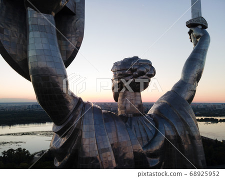 Monument Motherland in the morning. Kyiv, Ukraine. Aerial view 68925952