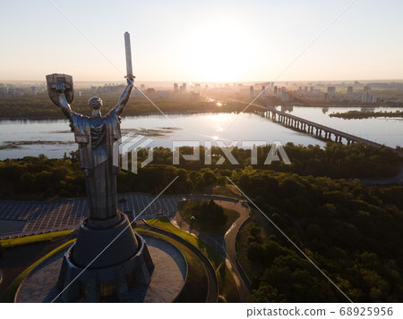 Monument Motherland in the morning. Kyiv, Ukraine. Aerial view 68925956