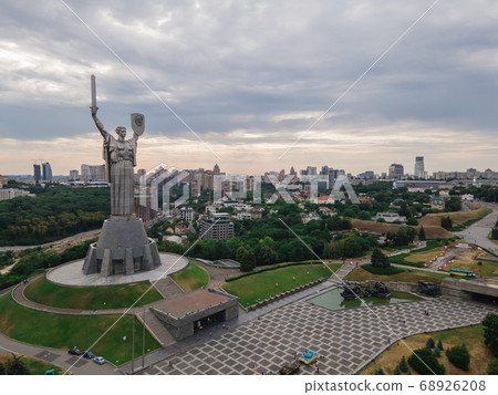 Aerial view of the Motherland Monument in Kyiv, Ukraine 68926208