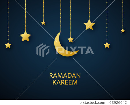 Ramadan Kareem arabic banner. Golden crescent and Ramadan Kareem arabic banner. Golden crescent and 68926642