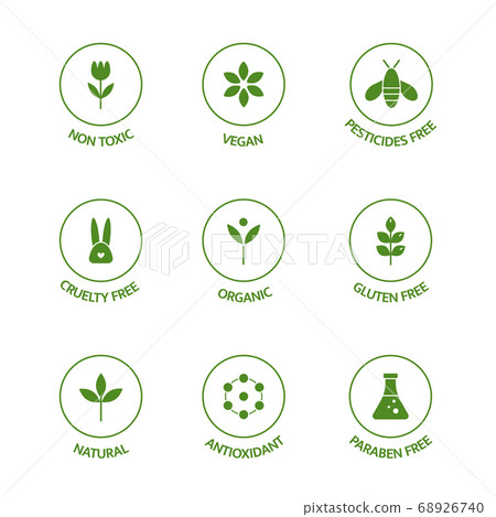 Organic product line icons set. Allergen free 68926740