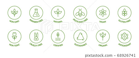 Organic cosmetic line icons set. Product free 68926741