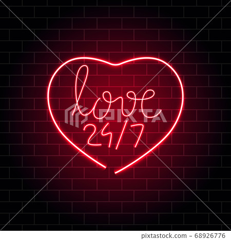 Neon heart with phrase Love 24 hours. Bright neon Neon heart with phrase Love 24 hours. Bright neon 68926776