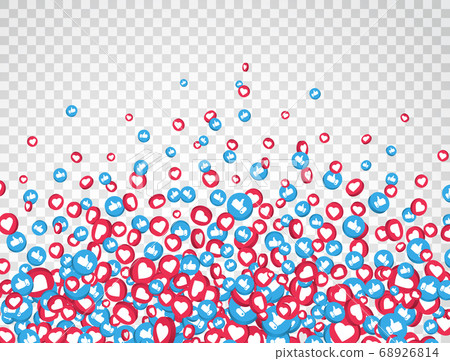 Like and thumbs up icons falling on transparent 68926814