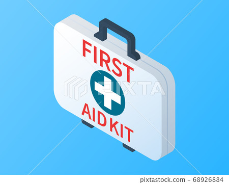 Isometric first aid kit isolated on blue Isometric first aid kit isolated on blue 68926884