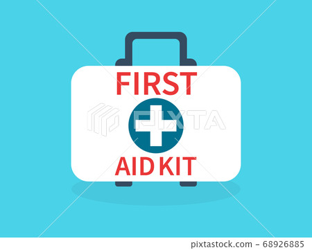 First aid kit isolated on blue background. Medical 68926885