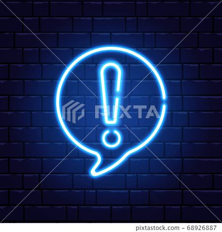 Neon exclamation mark. Glowing quiz banner. Color 68926887