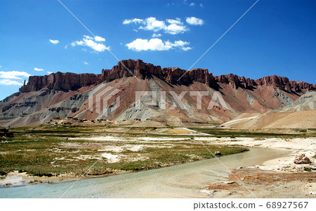 Band-e Amir lakes near Bamyan (Bamiyan) in Central Afghanistan. Band e Amir was the first national park in Afghanistan. View of the red Hindu Kush mountains near Band e Amir lakes in Afghanistan. Band-e Amir lakes near Bamyan (Bamiyan) in Central Afghanistan. Band e Amir was the first national park in Afghanistan. View of the red Hindu Kush mountains near Band e Amir lakes in Afghanistan. 68927567