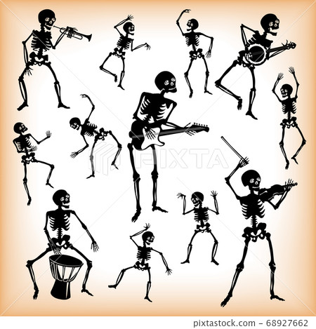 Pattern, black and white, silhouette, skeleton, a party of skeletons 68927662