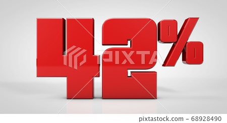 42% red text isolated on white background, 3d render illustration 42% red text isolated on white background, 3d render illustration 68928490
