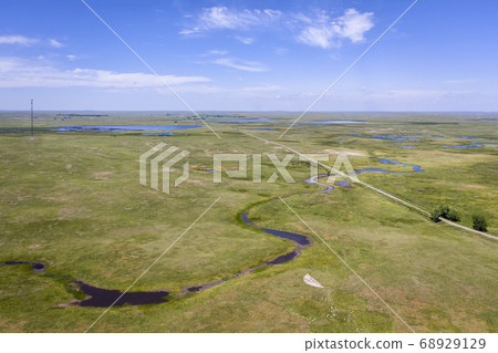 Nebraska Sandhills landscape with remains of ruins 68929129