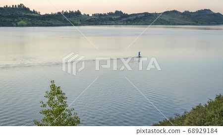summer dawn over mountain lake with a lonely summer dawn over mountain lake with a lonely 68929184