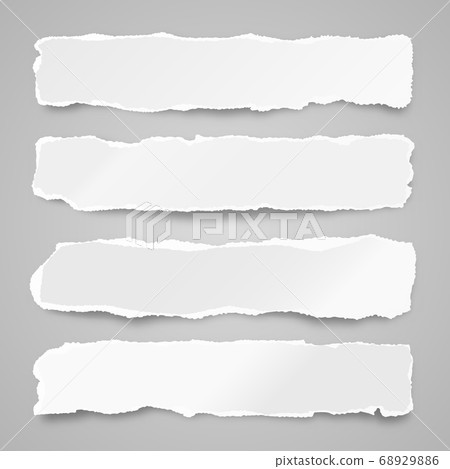 Ripped paper strips. Realistic crumpled paper scraps with torn edges. Shreds of notebook pages Ripped paper strips. Realistic crumpled paper scraps with torn edges. Shreds of notebook pages 68929886