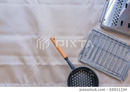 Camping equipment bird's eye image shooting material 68931194