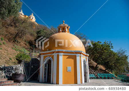 Mexico Church of Los Remedios in Cholula built on a pyramid destroyed by the Spanish invasion 68938480