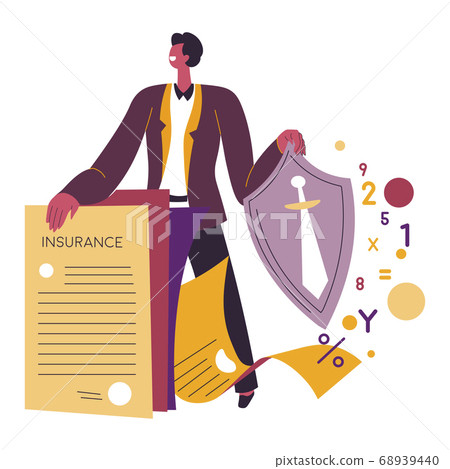 Insurance agent showing contract document and benefits of deal Insurance agent showing contract document and benefits of deal 68939440