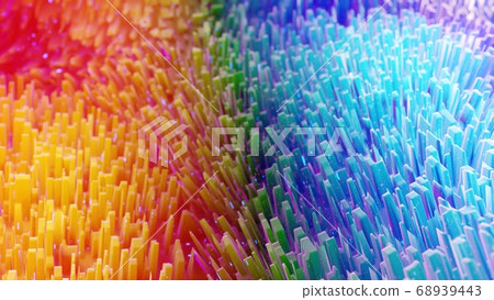 Beautiful abstract 3D background with gradient rainbow colors, surface with abstract waves or extruded wavy pattern on surface. Color gradient, soft matte material with glitter sparkles. Beautiful abstract 3D background with gradient rainbow colors, surface with abstract waves or extruded wavy pattern on surface. Color gradient, soft matte material with glitter sparkles. 68939443