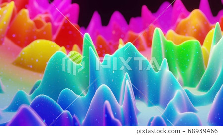 Beautiful abstract 3D background with gradient rainbow colors, surface with abstract waves or extruded wavy pattern on surface. Color gradient, soft matte material with glitter sparkles. Beautiful abstract 3D background with gradient rainbow colors, surface with abstract waves or extruded wavy pattern on surface. Color gradient, soft matte material with glitter sparkles. 68939466