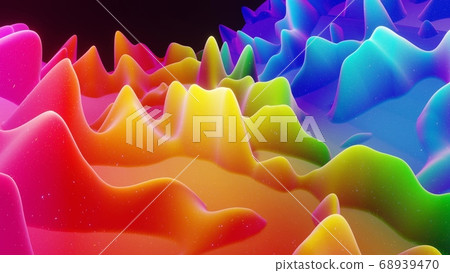 Beautiful abstract 3D background with gradient rainbow colors, surface with abstract waves or extruded wavy pattern on surface. Color gradient, soft matte material with glitter sparkles. Beautiful abstract 3D background with gradient rainbow colors, surface with abstract waves or extruded wavy pattern on surface. Color gradient, soft matte material with glitter sparkles. 68939470