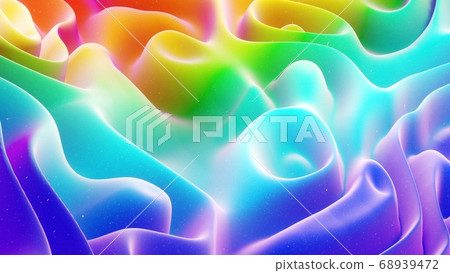 Beautiful abstract 3D background with gradient rainbow colors, surface with abstract waves or extruded wavy pattern on surface. Color gradient, soft matte material with glitter sparkles. Beautiful abstract 3D background with gradient rainbow colors, surface with abstract waves or extruded wavy pattern on surface. Color gradient, soft matte material with glitter sparkles. 68939472