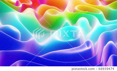 Beautiful abstract 3D background with gradient rainbow colors, surface with abstract waves or extruded wavy pattern on surface. Color gradient, soft matte material with glitter sparkles. Beautiful abstract 3D background with gradient rainbow colors, surface with abstract waves or extruded wavy pattern on surface. Color gradient, soft matte material with glitter sparkles. 68939474
