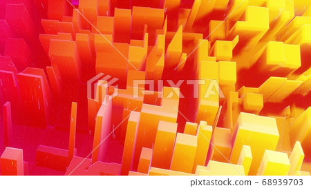 Beautiful abstract 3D background with warm gradient colors, surface with abstract waves or extruded wavy pattern on surface. Color gradient, soft matte material with glitter sparkles. 68939703