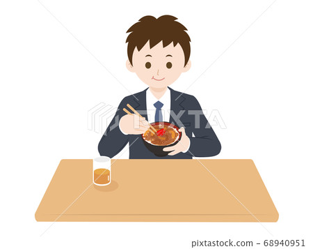 Illustration of a man eating a beef bowl Illustration of a man eating a beef bowl 68940951