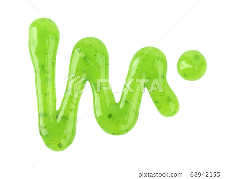 Pistachio jam drizzle isolated on white background. Splashes of green jam. Top view. Pistachio jam drizzle isolated on white background. Splashes of green jam. Top view. 68942155