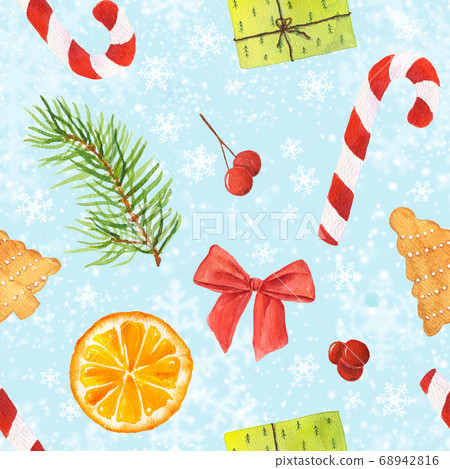 Watercolor Christmas seamless pattern - Stock Illustration [68942816 ...